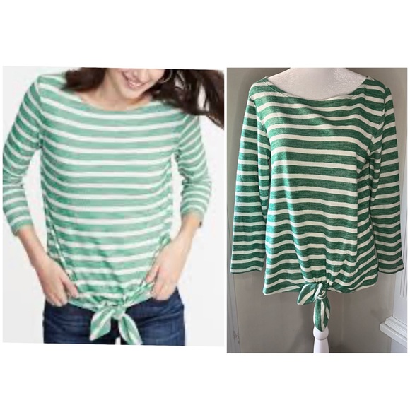 Old Navy Sweaters - Old Navy tie front green striped cotton sweater